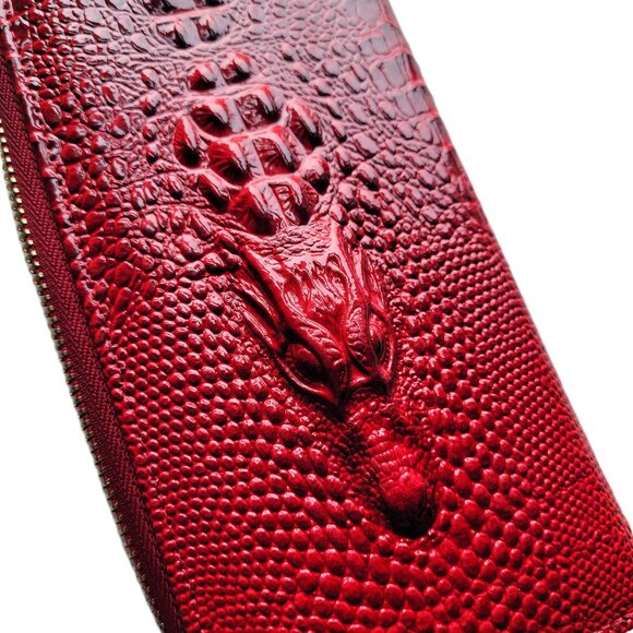 Raised Crocodile Embossed Leather Zipper Wallet Clutch Wristlet Card Holder - Picture 2 of 8